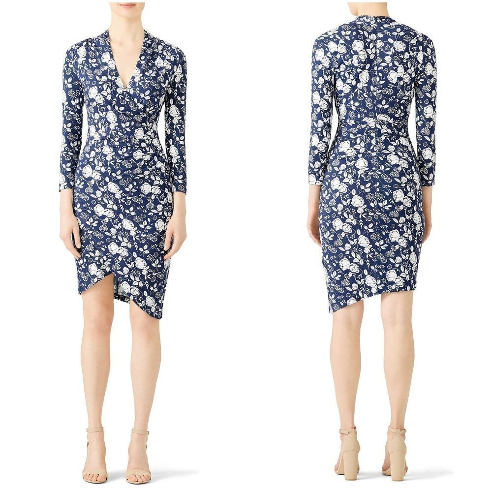 Nicole Miller Navy Blueprint Stefanie Midi Dress $295 - Picture 2 of 14